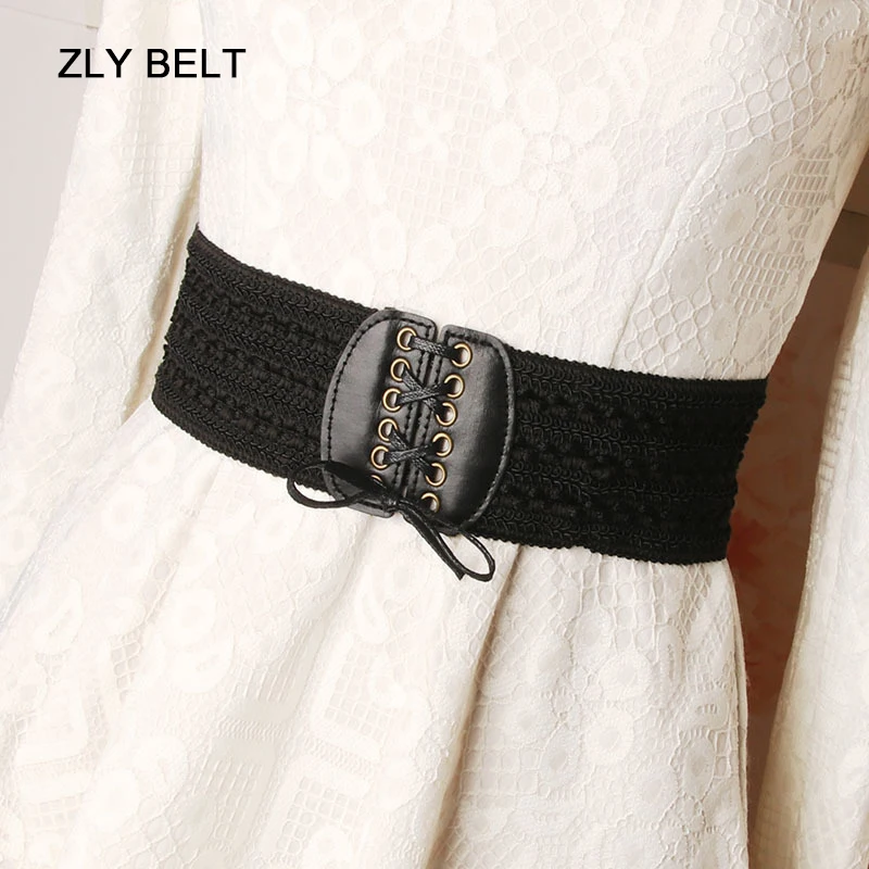 

ZLY 2022 New Fashion Waistband Women Elegant Wide Waist Cover Versatile Elastic Skirt Decorative PU Leather Material Waist Belt