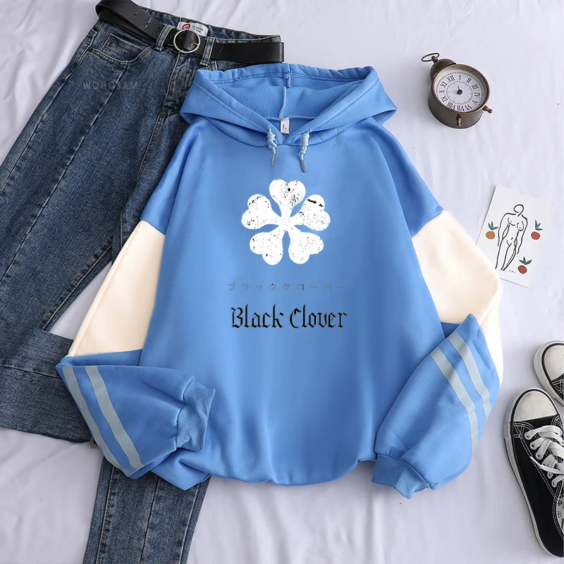 Harajuku Anime Manga Black Clover Logo Hoodies Fall Winter Long Sleeve Men Women Streetwear Fleece Warm Sweatshirts Street Hoody