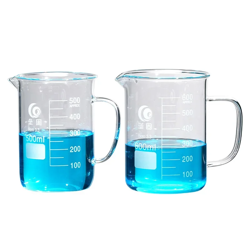 Vaso de vidrio con mango, 50mL-2000ml, cristalería de laboratorio químico, vidrio de borosilicato 3,3, 1 ud.