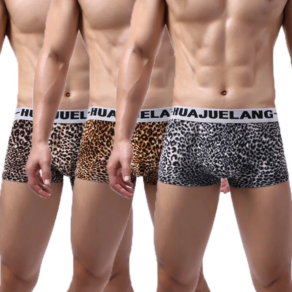 Men Sexy Briefs Underwear Breathable Leopard Print Shorts Underpant Polyesters Comfortable