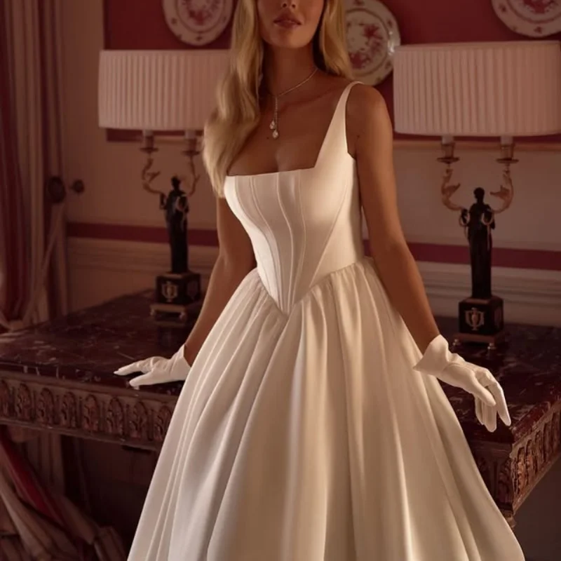 Abiti da sposa con applicazioni in raso bianco decalcomania con spalle scoperte Una gonna Abiti da coda da sposa realizzati su misura