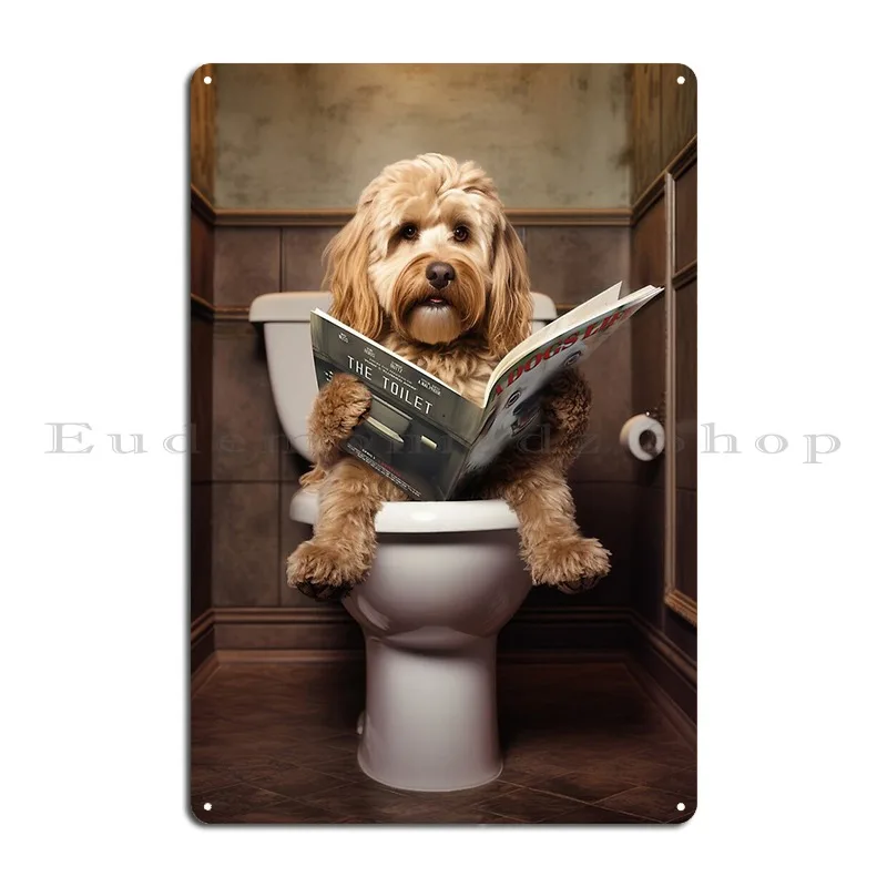 Cockapoo Dog On The Toilet Metal Sign Cinema Sign Plaques Living Room Customized Tin Sign Poster