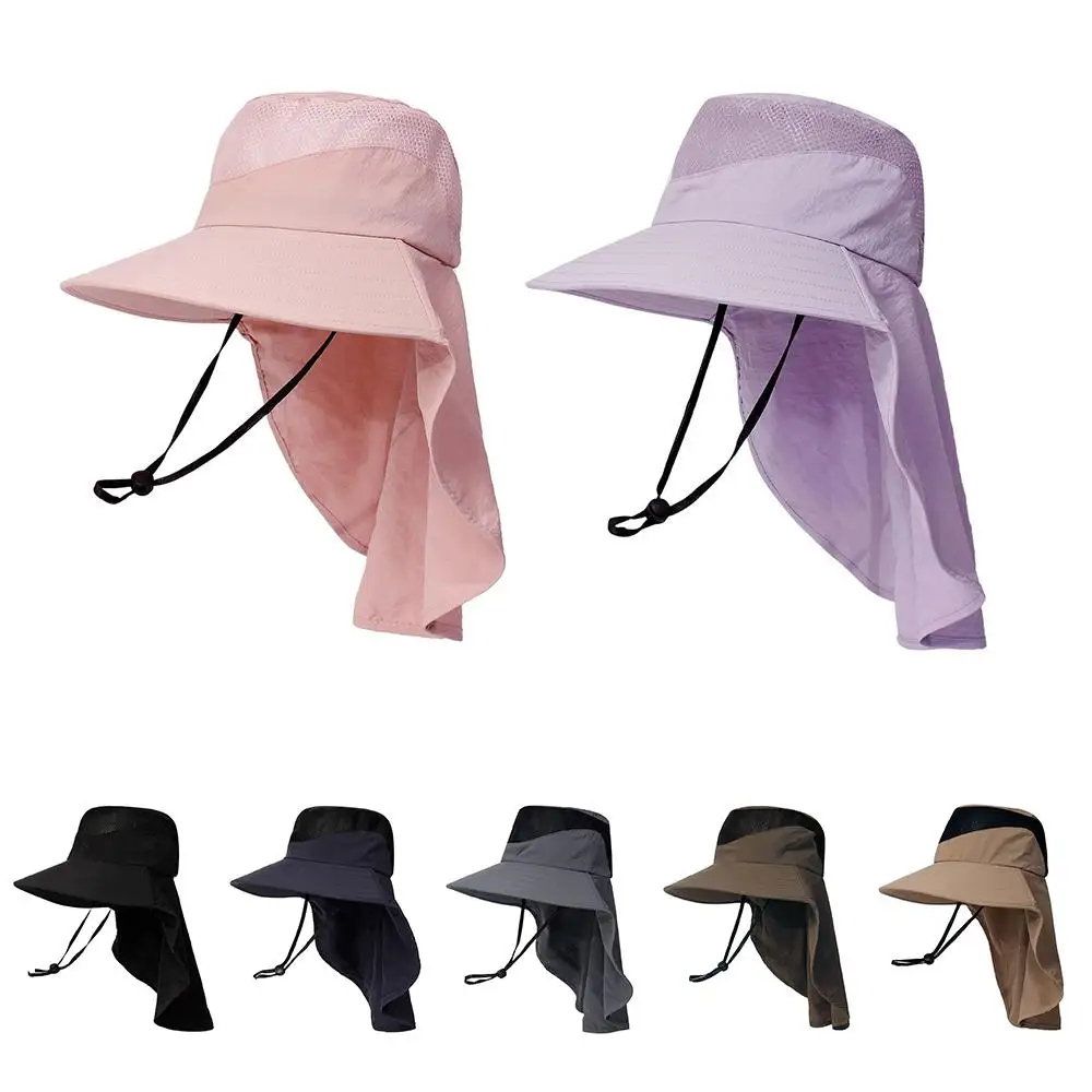 Breathable Sun Hat with Neck Flap Solid Color Neck Protector Sun Protection Hat Quick-Dry Women's Shawl Hat