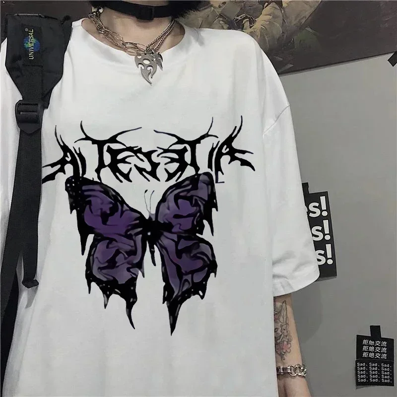 

Oversized Harajuku Punk Butterfly Women T Shirt Female T-shirts Aesthetic Unisex Short-sleeved Streetwear Vintage Shirt T Shirts