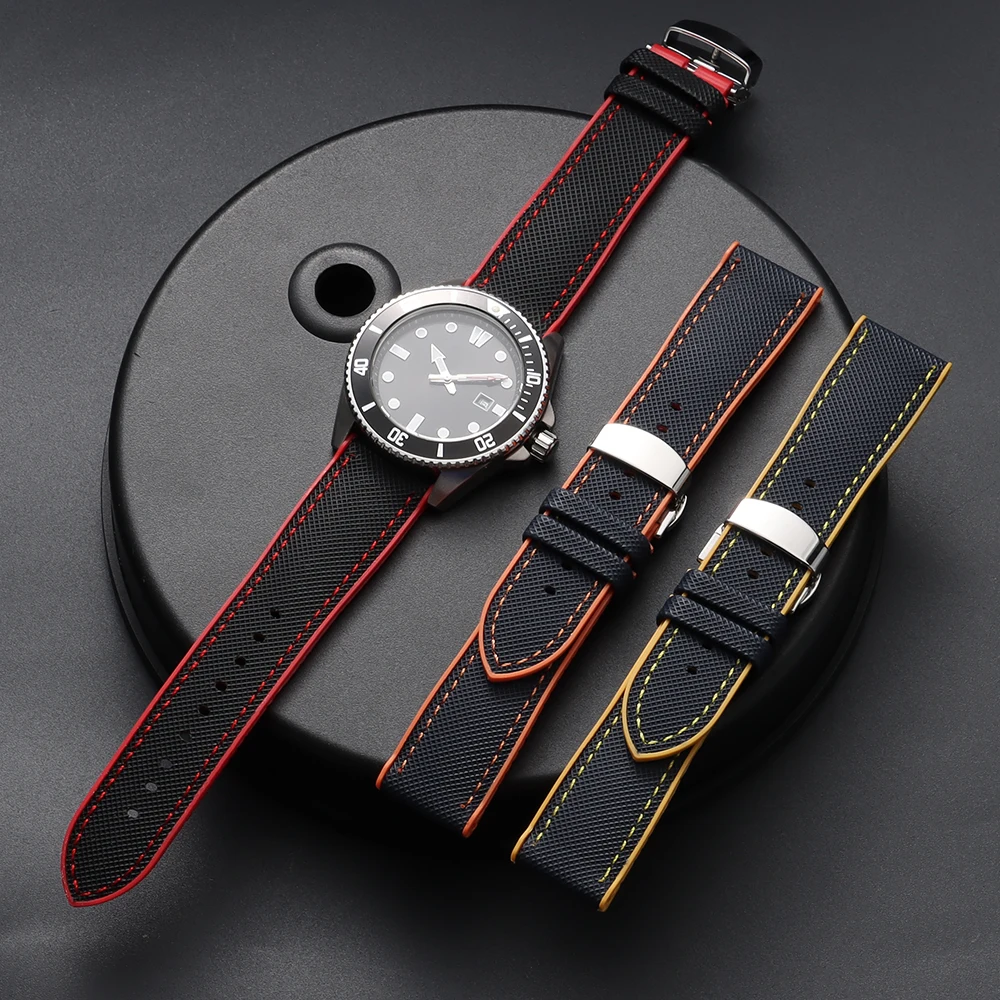 Nylon-Segeltuch-Gummi-Hybrid-Uhrenarmband 18/19/20/21/22/24mm für IWC, Tudor, Seiko, Omega mit Schmetterlingsverschluss – Detail 16