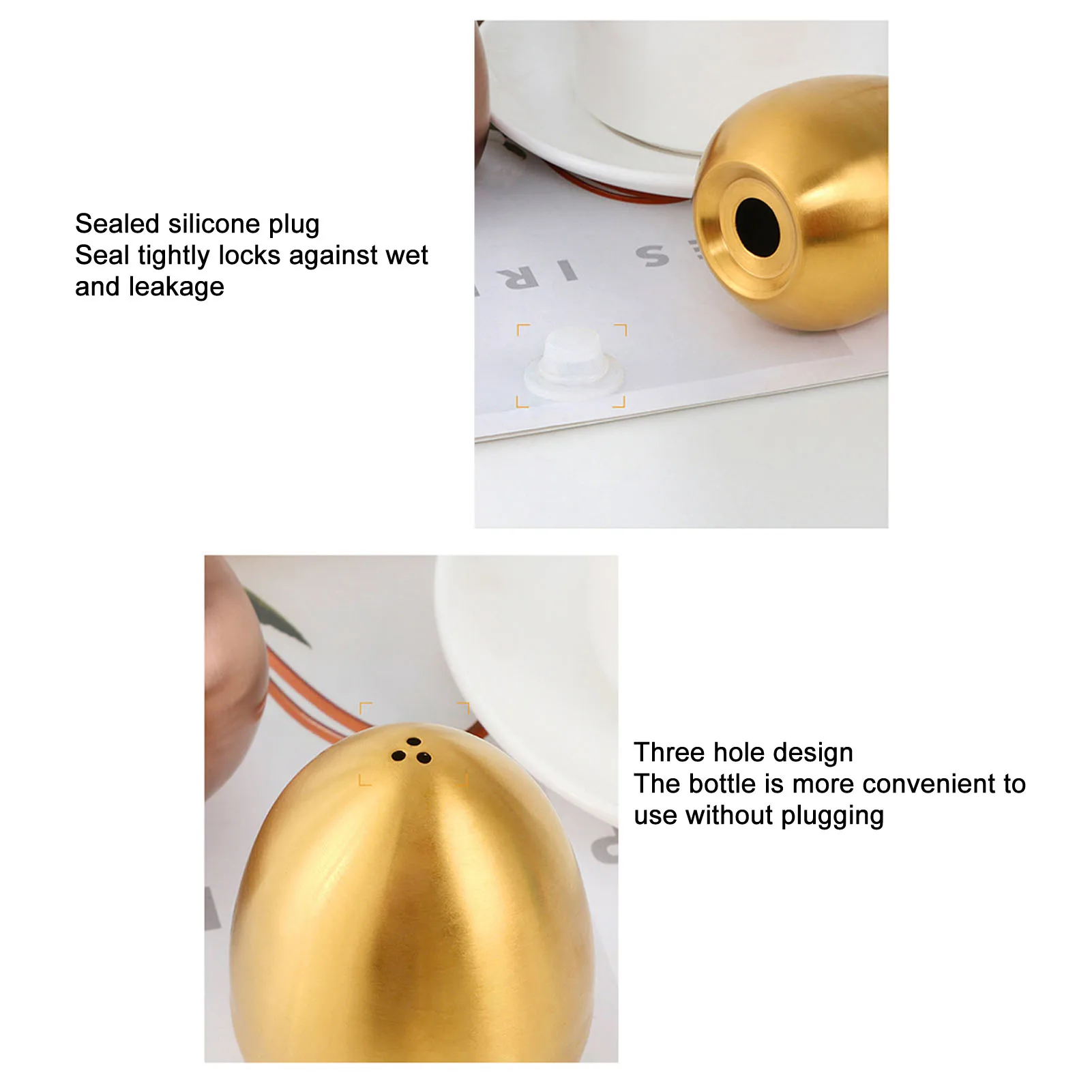 برطمان توابل على شكل بيضة من الفولاذ المقاوم للصدأ ، متعدد الأغراض ، 3 فتحات ، مانع للتسرب ، موزع ملح وفلفل للمطبخ