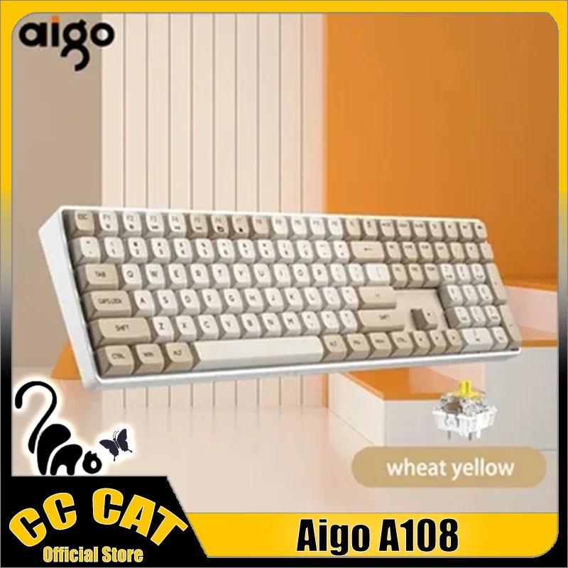 Aigo A108 Gaming Mechanical Keyboard Wired 110 Key Usb Type-C Blue Switch Custom Hot Swap Rechargeable Custom Gamer Keyboard