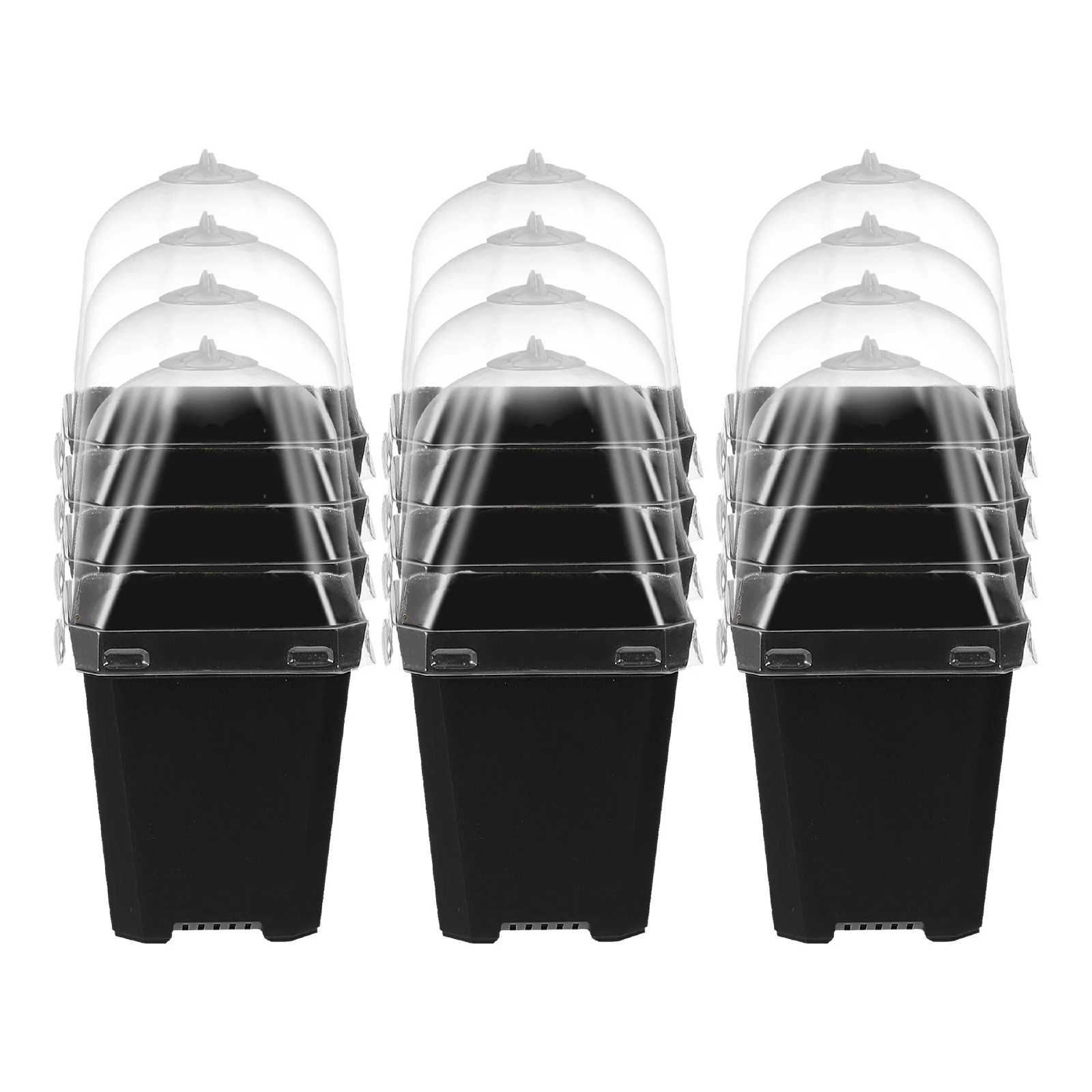 

12 комплектов утолщенных квадратных горшков с крышками, черные детские контейнеры, сочный стартовый горшок, садовый цветочный горшок, дренажные отверстия, кашпо