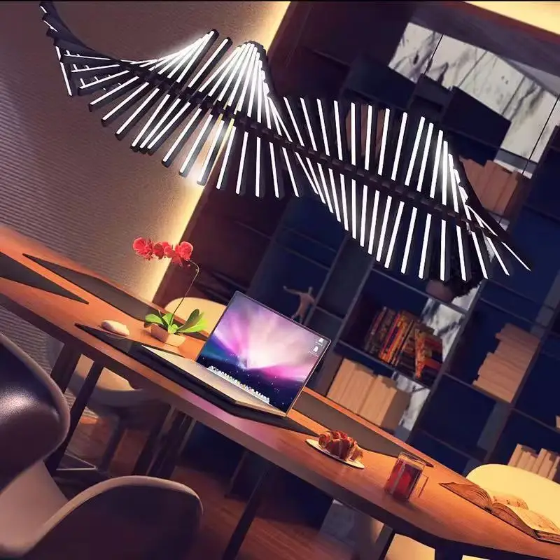 

2025 Modern Black Fishbone rack led chandelier,APP with RC Dimmable,Hardware Adjustable Hanging wire for living room