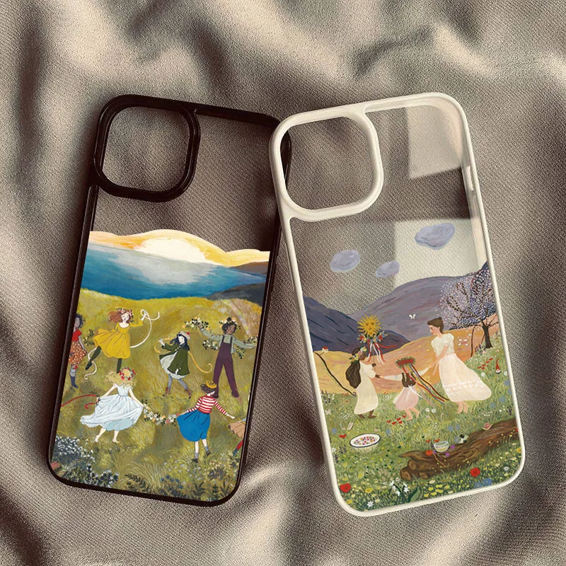 Retro Literature Landscape Oil Painting Phone Case For iPhone 14 15 Pro MAX 11 13 12 XS X SE20 XR 7 8Plus Shockproof Hard Cover