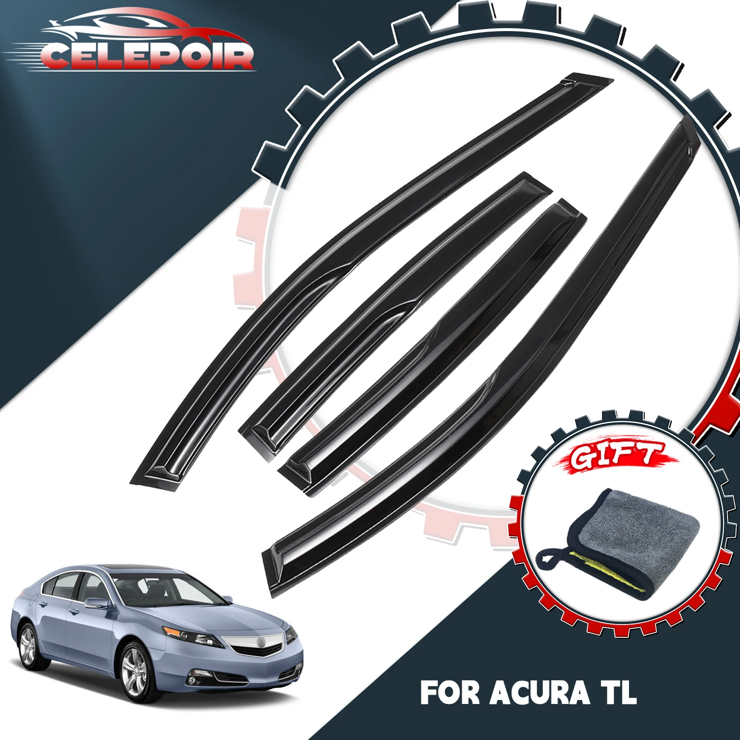 

Для Acura TL Sedan 2004-2008 годов: Комплект из 4 дефлекторов-ветровиков для боковых окон (защита от дождя)