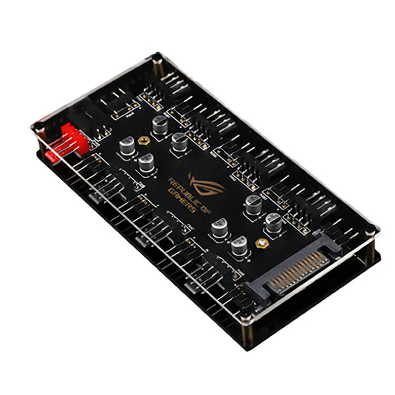 

CX FUTRUE Dual 8-Way Interface Chassis Cooling Fan Hub, STAT And 5V 3PIN ARGB&8+12V 4PIN PWM&8 Interfaces.