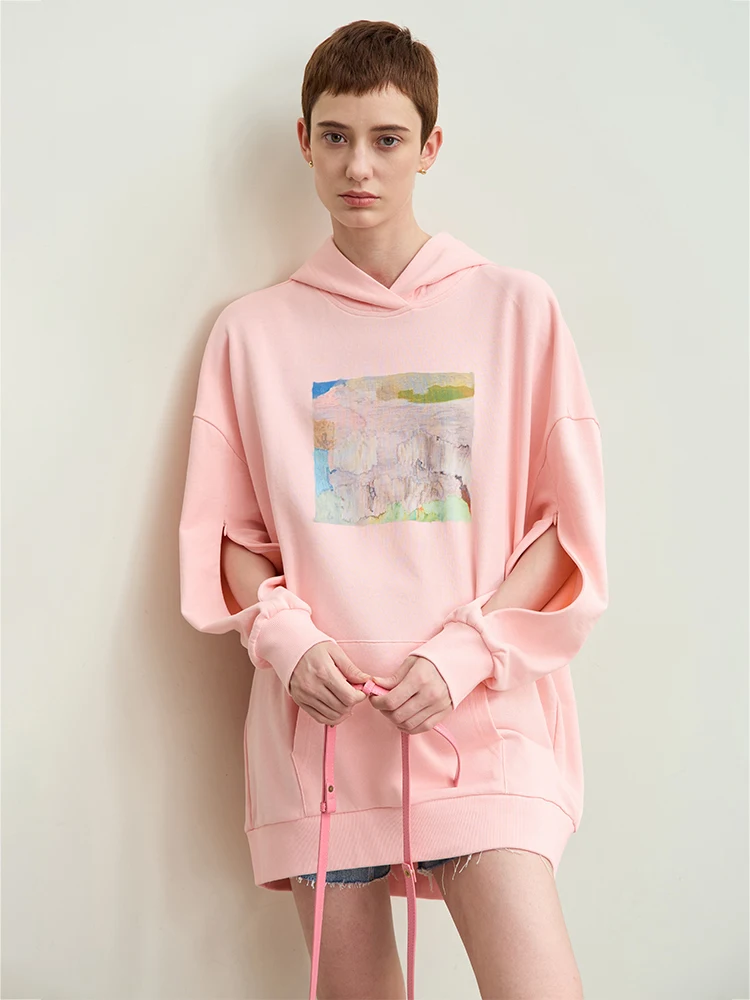 

Длинные женские толстовки Amii в стиле минимализм, осень 2022, новые топы с капюшоном и художественным принтом на молнии, свободная повседневная толстовка из 100% хлопка 12443103