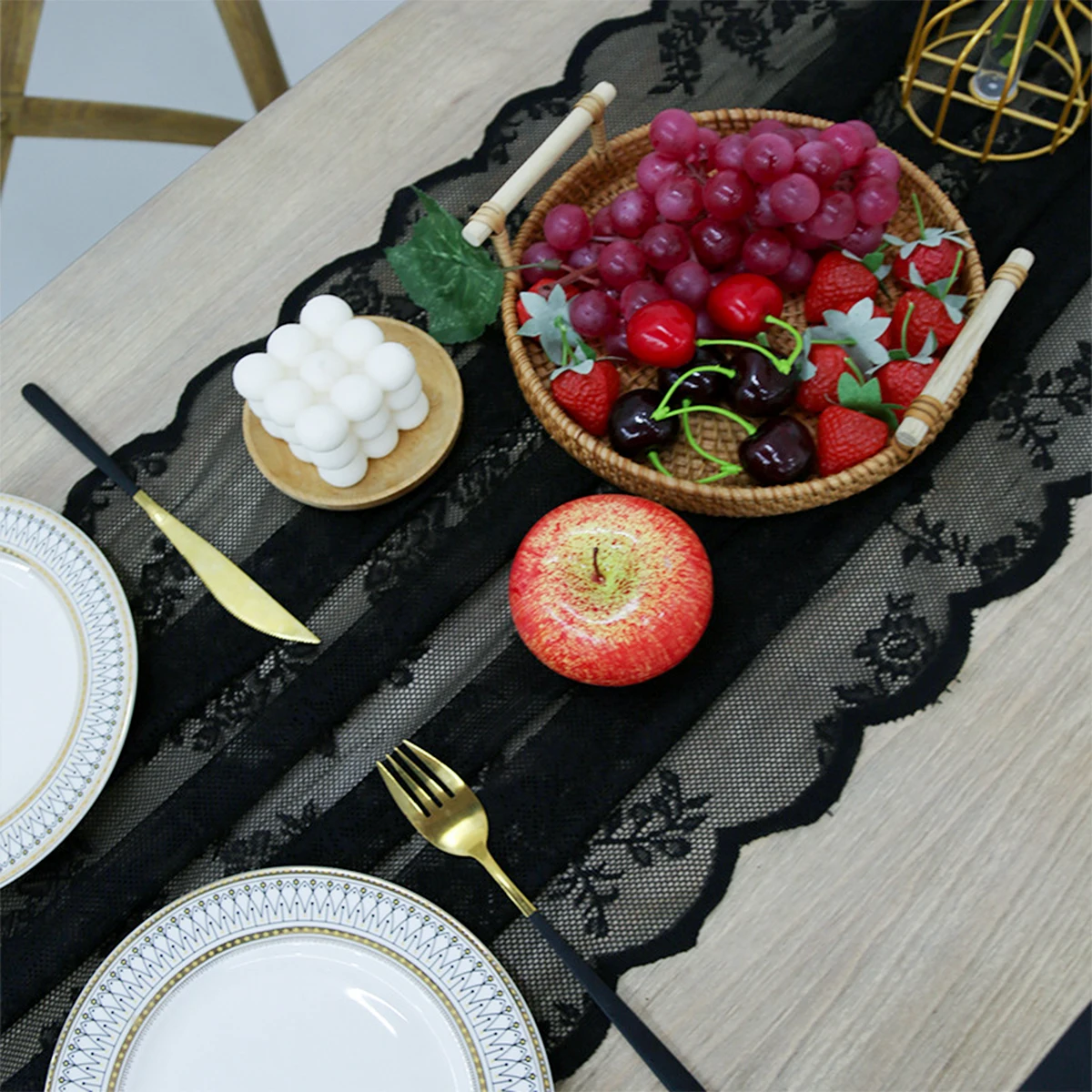 300x70cm Wedding Floral Lace Table Runner Black White Table Cloth Chair Sash Banquet Wedding Party Table Decor Home Textile