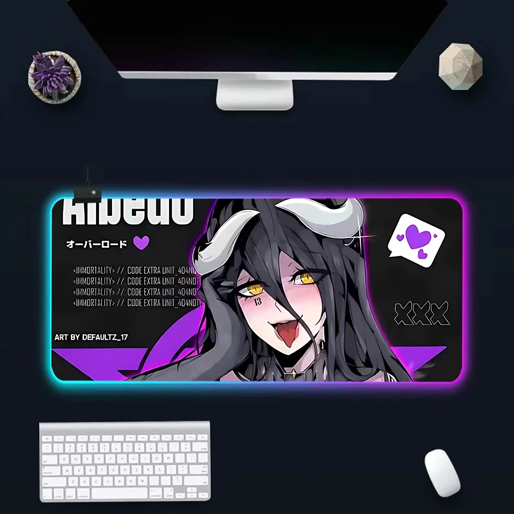 Hot Albedo Anime Sexy Girls RGB Pc Gamer Keyboard Mouse Pad Mousepad LED Glowing Mouse Mats Rubber Gaming Computer Mausepad