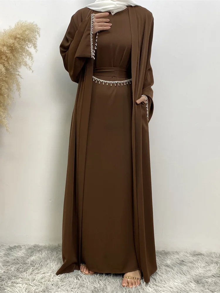 Abaya-Robe africaine noire avec boutons pour femmes musulmanes, longue robe de soirée, caftan marocain, ensemble Ramadan