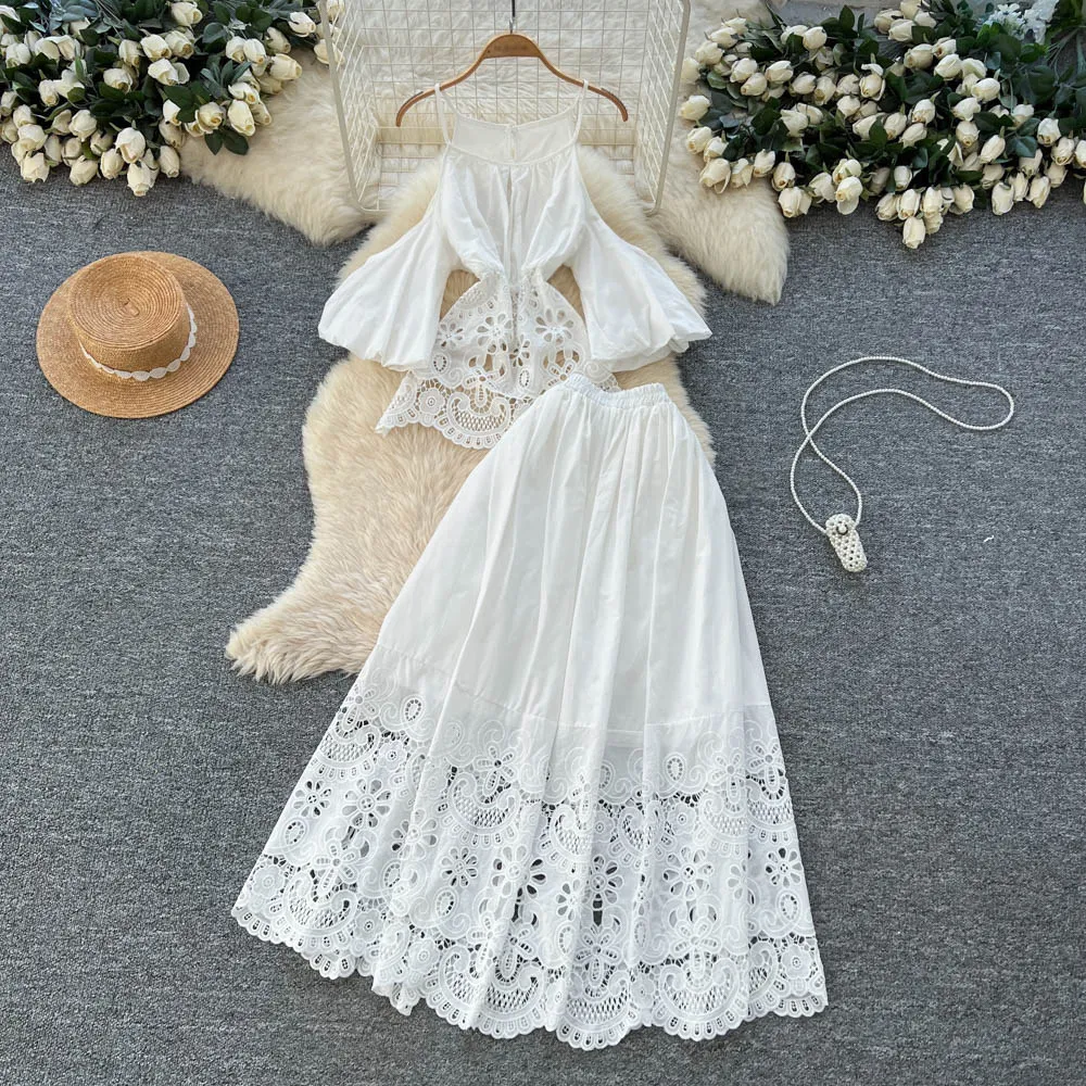 Elegant  off shoulder lace Party Club Vintage Korean Fashion Women Clothes autumn Two Piece Set