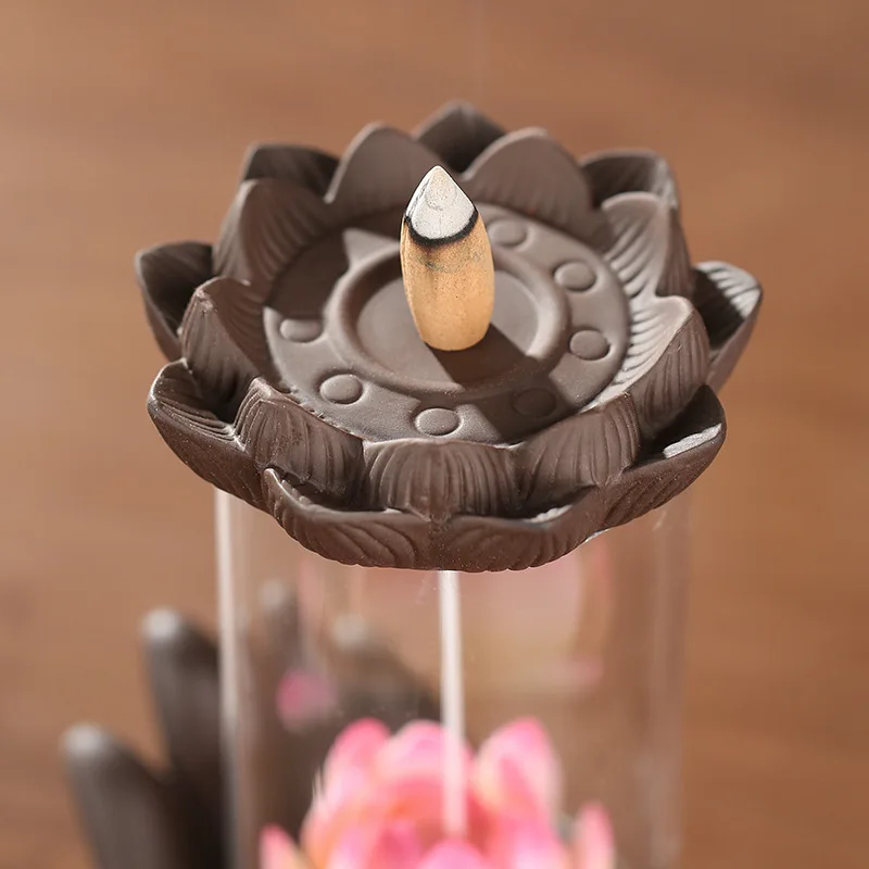Acrylic Cover Zisha Backflow Incense Holder Buddha Hand Lotus Ornament (Without Incense)