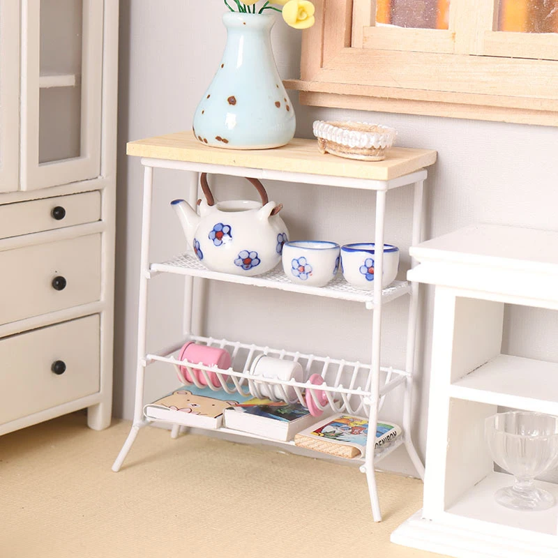 Única ou Três Camadas De Armazenamento Prateleira, Mini Doll House Modelo de Móveis, Simulação Acessórios para Móveis, 1/12 Dollhouse, 1Pc