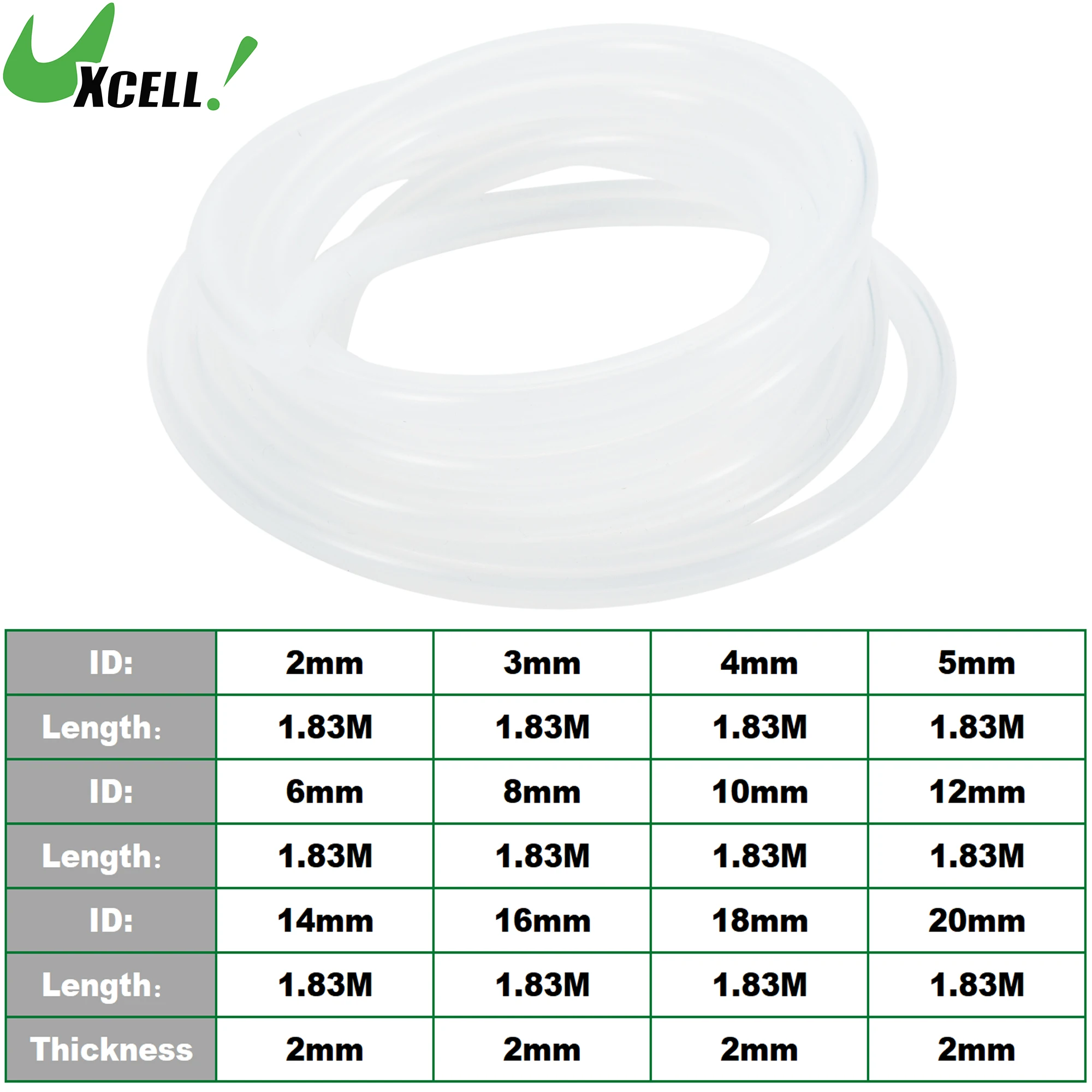 UXCELL 1.83M Long Silicone Vacuum Tubing Hose 2/3/4/5/6/8/10/12/14/16/18/20mm ID Vacuum Line 130PSI Max Pressure 2mm Clear