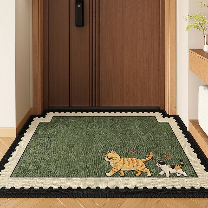 Entrance Door Mat Non-slip Stain-resistant Carpet Comfortable Loop-pile TPR Floor Mats Cute Cat Pattern Rug Entryway Carpets