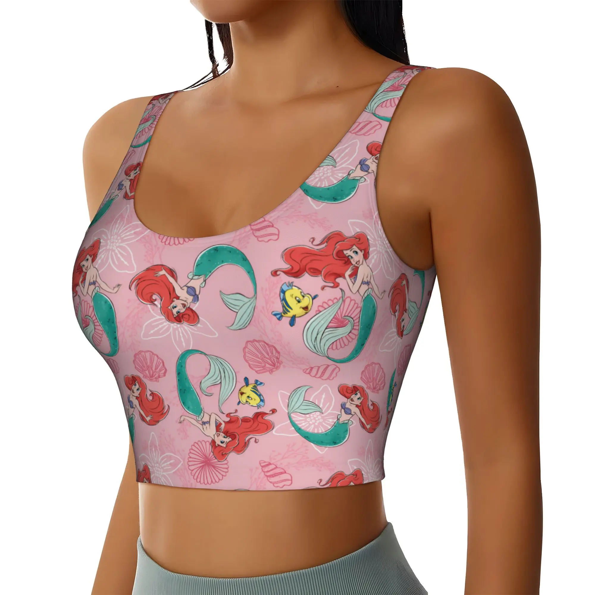 Custom Littles Anime Mermaides Workout Crop Tank Tops for Women Seamless  Yoga Running Sports Bras