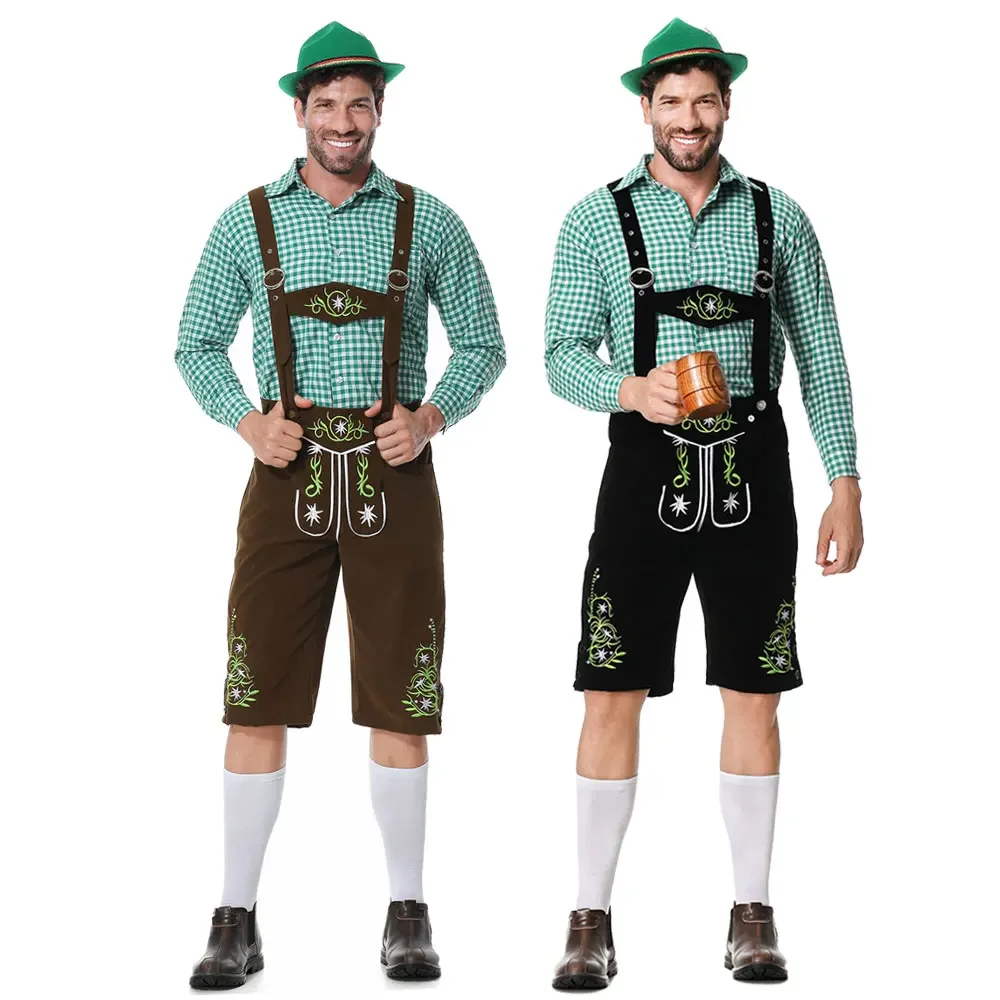 

New Green Men Oktoberfest Costume German Oktoberfest Pubs Bartender Outfit Beer Man Costumes Lederhosen Bavarian Octoberfest