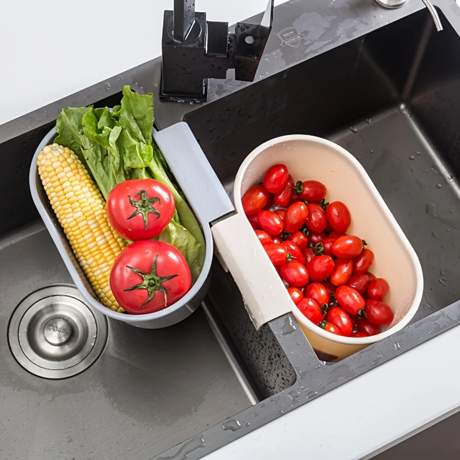 2-Pack Multi-Purpose Kitchen Sink Strainer Baskets, Plastic Hanging Drain  Racks For Fruits And Vegetables, Space-saving No-Punc