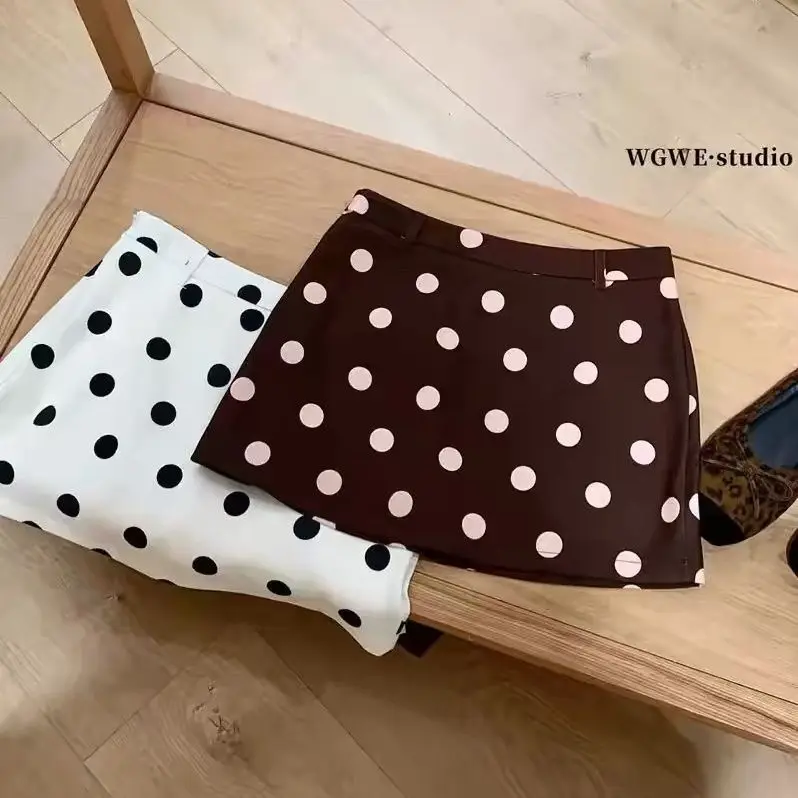 Brown Polka Dot Print Halter Neck Short Dress Women's Summer New High Waist Slim Fit A-Line  Dress Anti-Light Versatile
