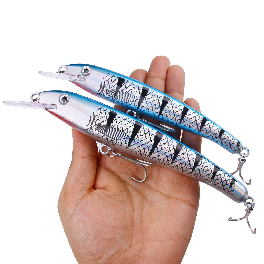 1 Stück Großer Minnow-Angelköder, Tief Tauchender Wobbler mit Langer Zunge, Professioneller Meeresköder, Künstlicher Harter Köder, 28,8g 43g