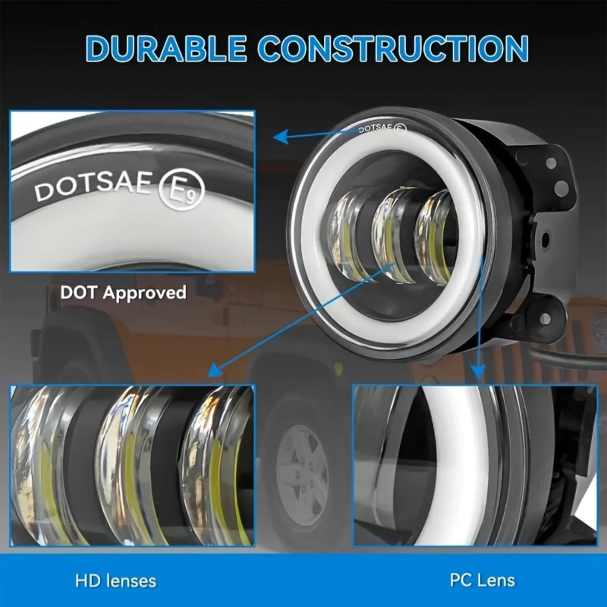 2 Pcs Round 4 Inch LED Fog Lights With White Halo Ring DRL Off Road Signal Lamp 60W For Jeep Wrangler JK TJ LJ Dodge Chrysler