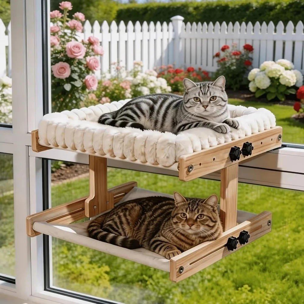 

Easy To Assemble Adjustable Cat Window Perch Wooden Frame Detachable Cat Hammock Cushion Hanging Cat Bed Indoor Use