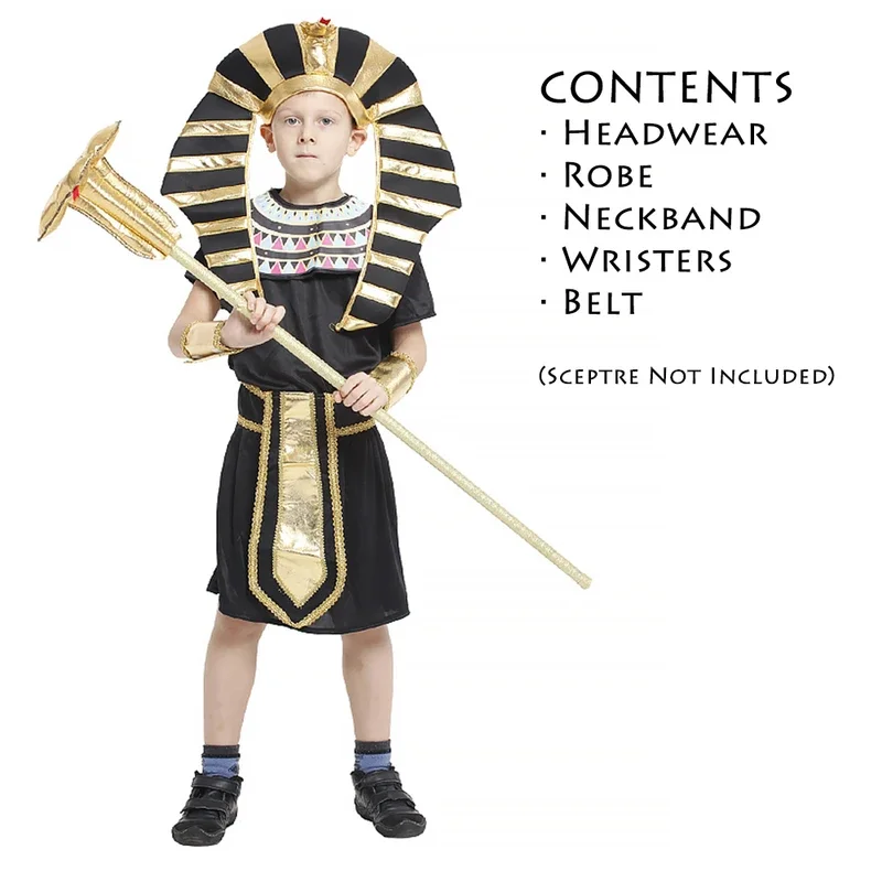 Kids Halloween Costume Ancient Egypt King Pharaoh Emperor Cosplay Outfits Glossy Gold Fancy Clothes Children Party Dress Up！1e