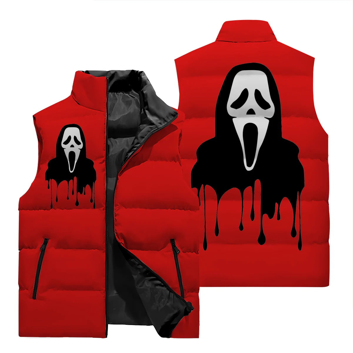 Fall/Winter 2024 New Fashion Horror Skull Pattern Color Matching Men's Popular Solid Color Jacket 3D Printed For Winter Warmth