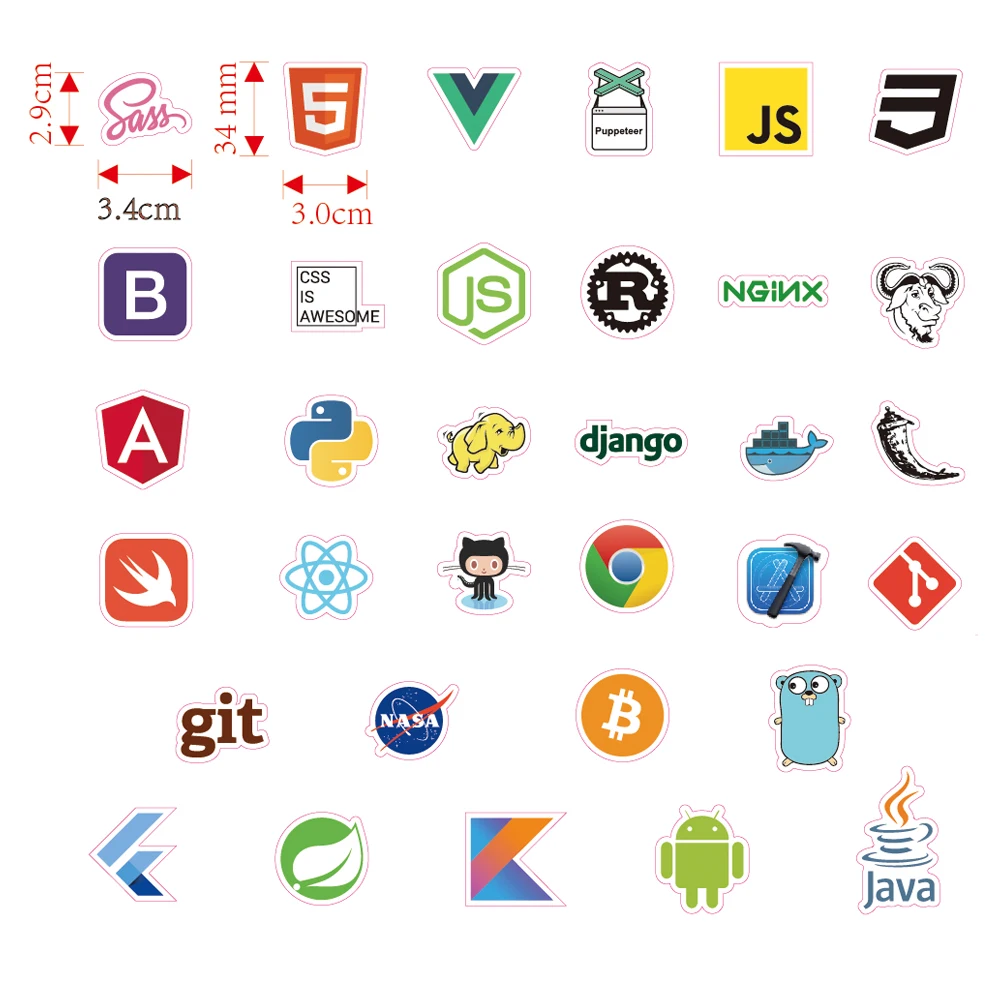 33pcs Mini Java Sticker Geek programmer Php Docker Html Bitcoin Cloud C++ Programming Language For Car Laptop DIY Stickers