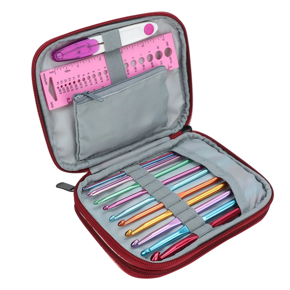 Aluminium Alloy Handle Crochet Hooks Set TPR Soft Grip Ergonomic Design Knitting Needle Set DIY Handmake Storage Case Included