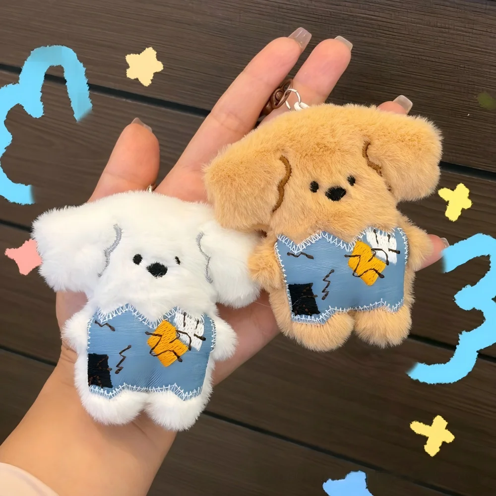 2026 New popular personalized tattered overalls, puppy plush keychain pendant accessories, doll toys Soft and cute soothing toys