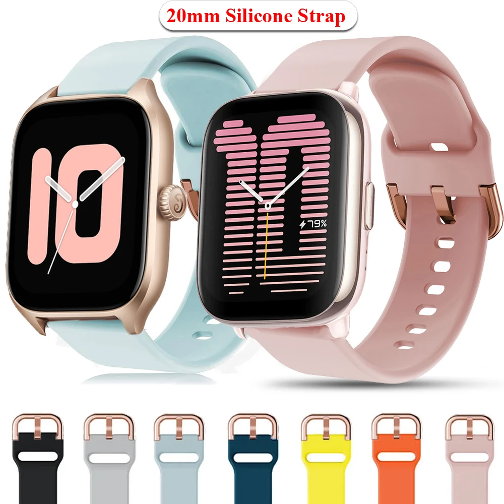 For Amazfit Active/Bip3 Pro/S Lite/U Pro/GTR 42mm Correa 20mm Silicone Band Strap For Amazfit GTS 4 Mini/2E 3 Wristband Bracelet