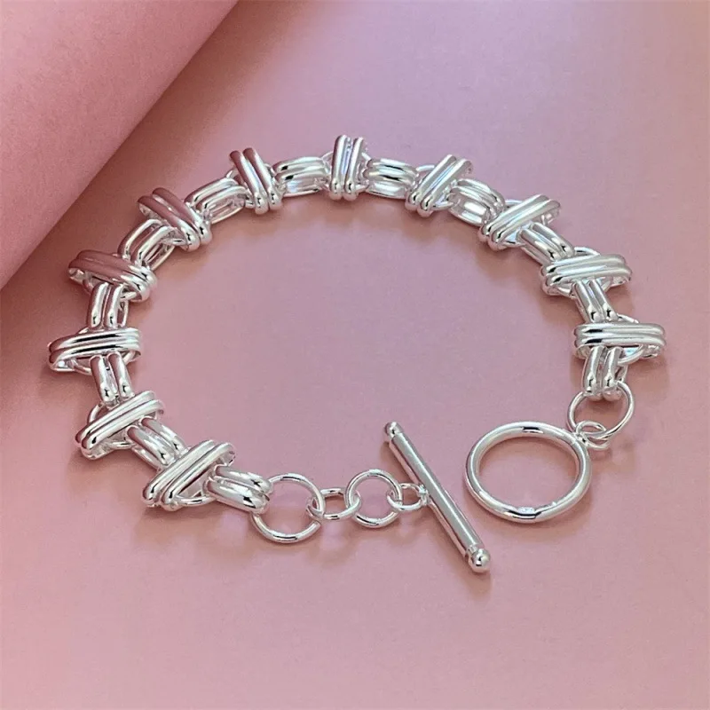 

Браслет из стерлингового серебра 925, двухслойный плетеный браслет, женский модный простой браслет на день рождения, свадьбу, годовщину, ювелирное изделие, подарок