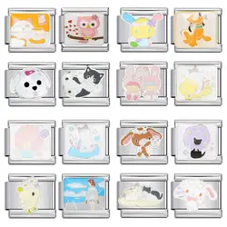 Cute Animal Cat Dog Rabbit Charm Stainless Steel Bracelet Link Chain Fit 9mm New Fashion DIY Making Jewelry For Women Wife Gifts