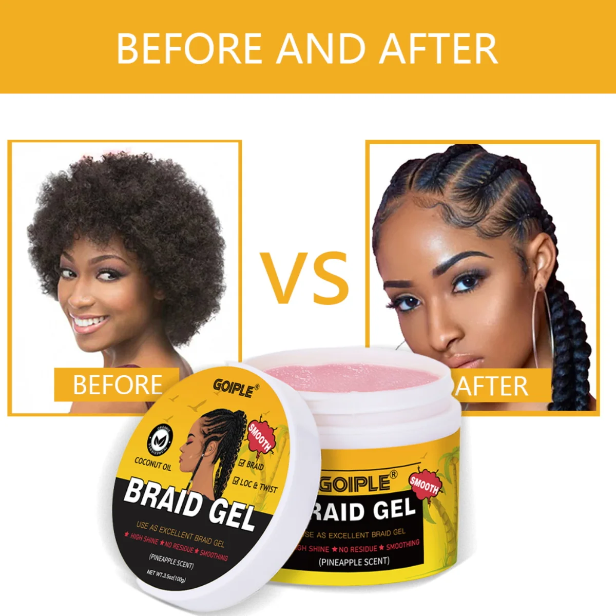 جل جديلة قوي من GOIPLE، شمع تجديل مرطب عالي اللمعان للتقلبات وحواف Locs، شمع تجديل مضاد للتجعد #6