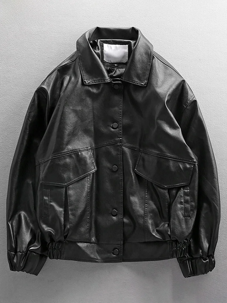 

Men's American Retro Loose Leather Jaet Fce Lined Thiened Motorcycle Vest ort Sle Winter Coat for Men