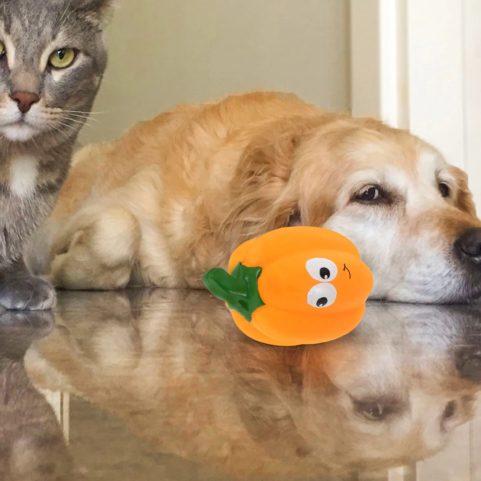 Juguete con forma de calabaza para mascotas, juguete con sonido chirriante, juguete de entrenamiento para mascotas, juguete de látex para mascotas, juguete con sonido de calabaza, 1 ud.