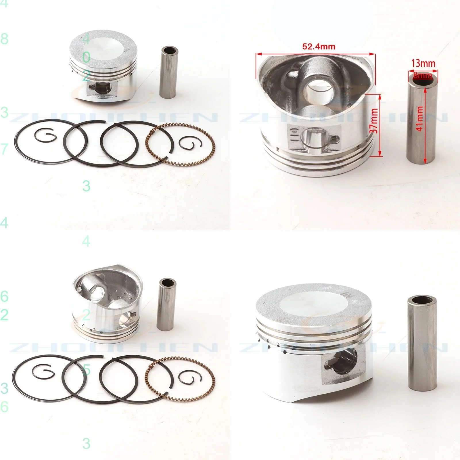 52.4mm Piston 14mm Pin Piston Set for Lifan 110cc Horizontal Engine Dirt Pit Bike ATV Parts