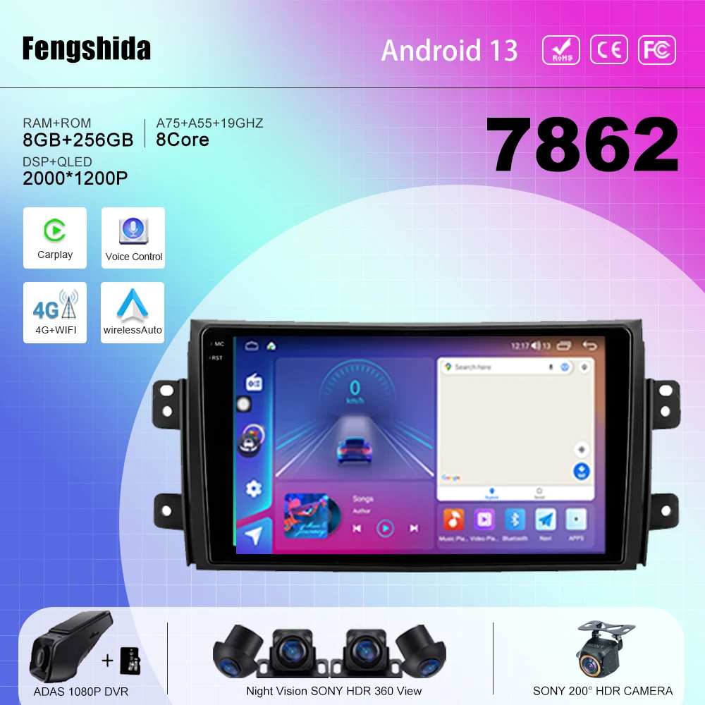 

7862 CPU car Android 13 For Suzuki SX4 1 For Fiat Sedici 2005 - 2014 Auto Radio multimedia player navigation No 2din DVD 5G WIFI