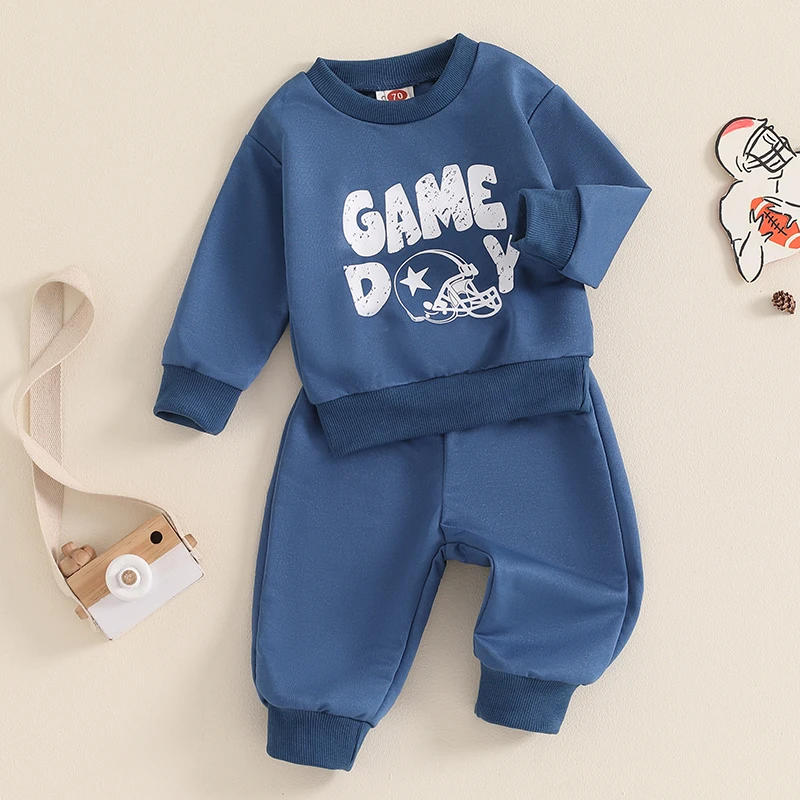 Toddler Baby Boy Football Outfit On Sundays We Watch Football with Daddy Sweatshirt Pants Set Fall Winter Clothes