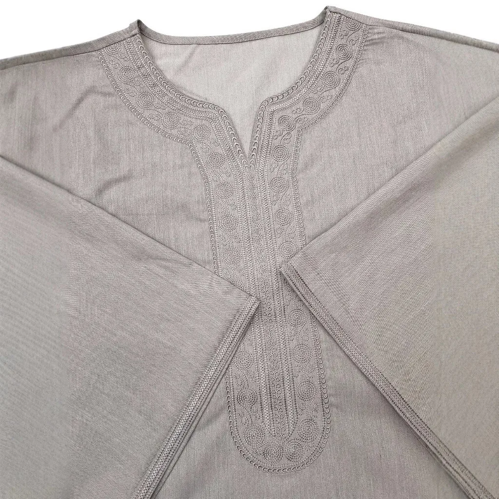 2025 Jubah Prayer Robe Ramadan Raya Men's Clothing Muslim Middle-sleeved Embroidered Moroccan Robe