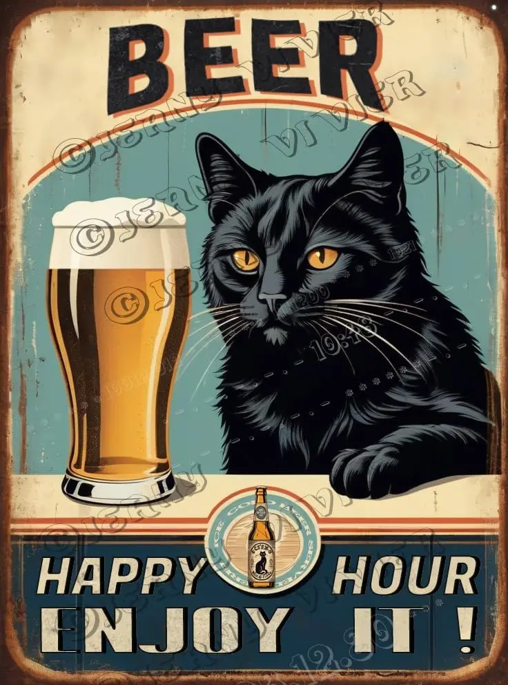Beer Enjoy It Black Cat Retro Aluminum Sign 5.5x8 IN Vintage Metal Tin Sign Funny Bathroom Decor Cat Gifts Beer Bar Sign Bl sign