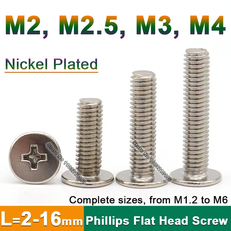 

50-300pcs Nickel Plated Cross Phillips CM Ultra Thin Super Low Flat Wafer Head Screw Bolt M2 M2.5 M3 M4 Notebook Laptop Bolt