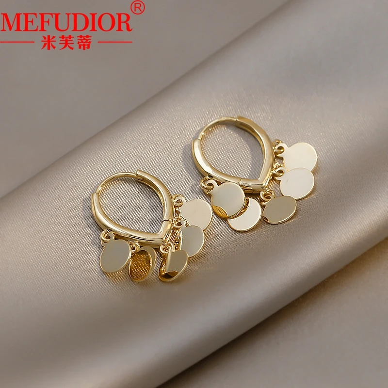 18K Gold Circles Tassel Stud Earrings for Women Yellow Color Ear Buckle Hight Quality Luxury Couples Party Jewelry Gift